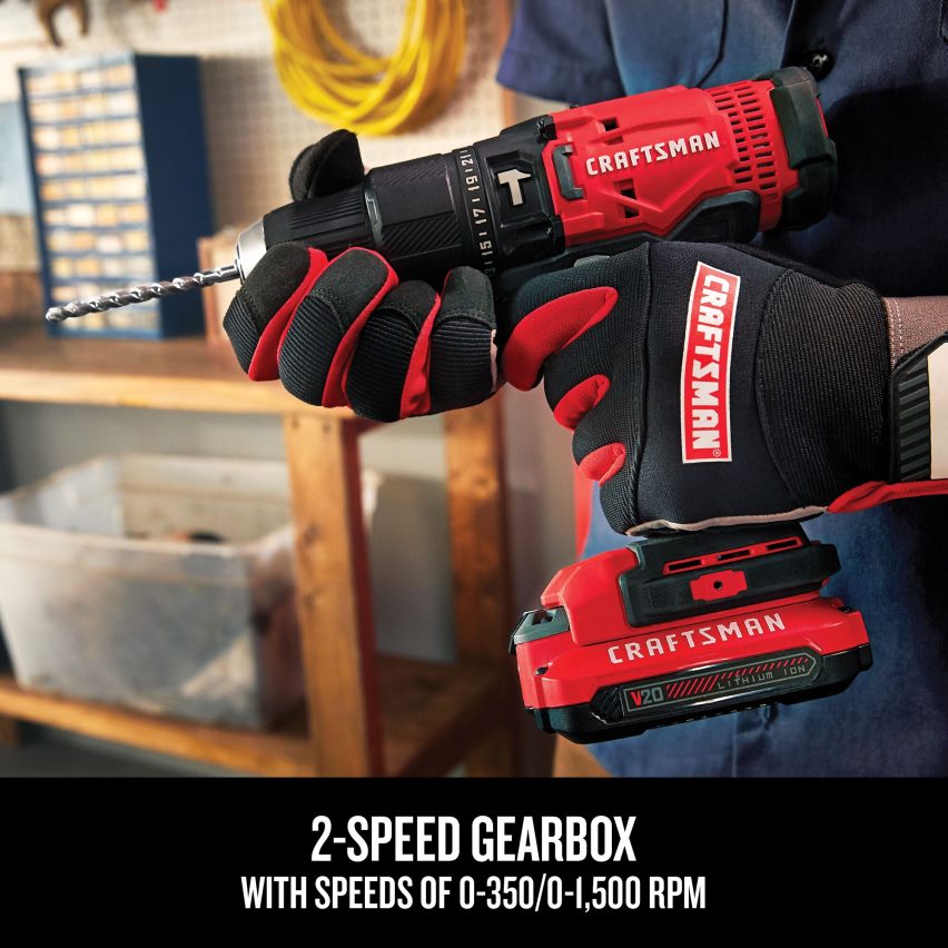 CRAFTSMAN כלי עבודה חשמליים 1/2 אינץ' 20 וולט max-amp מהירות משתנה מקדחה אלחוטית (2 סוללות כלולות) 664RTT163