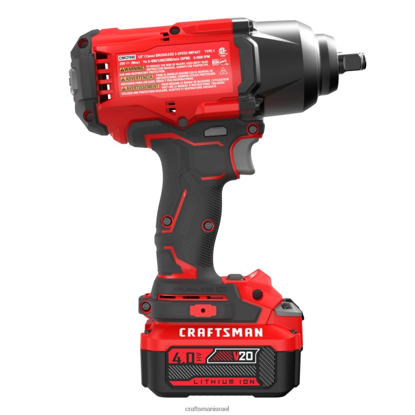 CRAFTSMAN כלי עבודה חשמליים מפתח ברגים אלחוטי 4 אמפר 20 וולט במהירות משתנה ללא מברשות 1/2 אינץ' (כולל סוללה) 664RTT31