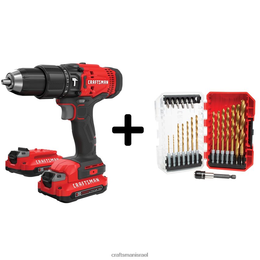 CRAFTSMAN כלי עבודה חשמליים v20 1/2-in 20 וולט max-amp מהירות משתנה מקדחה אלחוטית (2 סוללות כלולות) 664RTT165