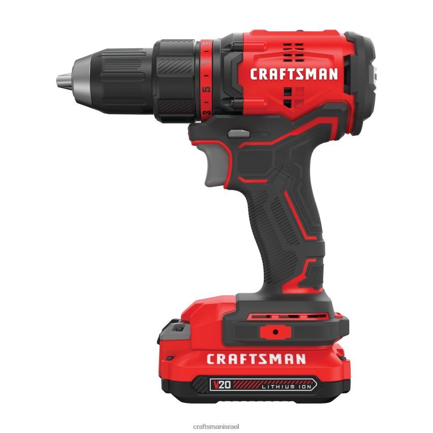 CRAFTSMAN כלי עבודה חשמליים v20 20 וולט מקסימום 1/2 אינץ' מקדחה אלחוטית ללא מברשות (2 סוללות כלולות, מטען כלול ותיק רך כלול) 664RTT170