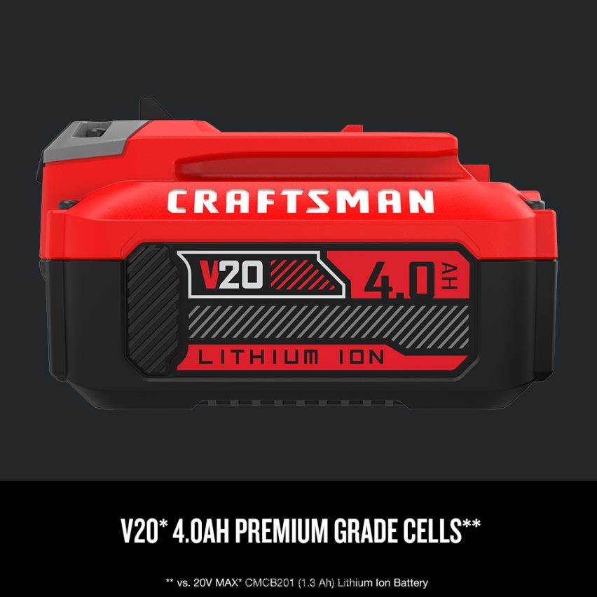 CRAFTSMAN כלי עבודה חשמליים v20 מהירות משתנה מקסימלית 20 וולט ללא מברשות 1/2 אינץ' מפתח דחף אלחוטי ו-v20 20 וולט מקסימום 4 אמפר-שעה ערכת סוללות כלי חשמלי ליתיום 664RTT80