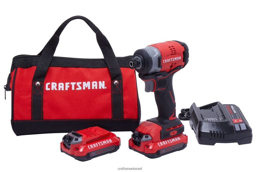 CRAFTSMAN כלי עבודה חשמליים v20 20 וולט מקסימום נהג אימפקט אלחוטי ללא מברשות (2 סוללות כלולות, מטען כלול ותיק רך כלול) 664RTT134