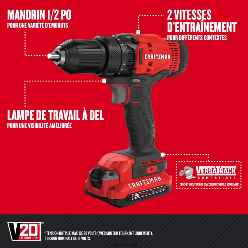 CRAFTSMAN כלי עבודה חשמליים ערכת כלי עבודה חשמליים משולבים v20* עם 2 כלים עם מארז רך וערכת סיביות של מברג משושה מפלדה (47 חלקים) 664RTT64