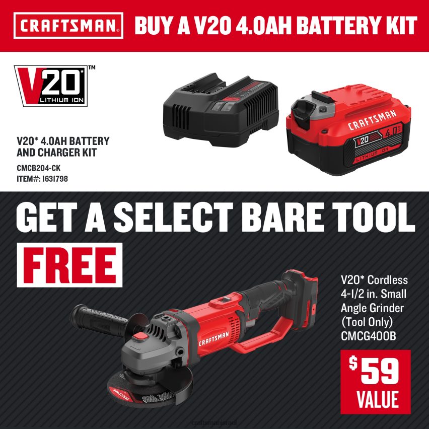 CRAFTSMAN כלי עבודה חשמליים v20 מטחנת זווית אלחוטית 4.5 אינץ' 20 וולט מקסימום מתג הדק (כלי בלבד) 664RTT5
