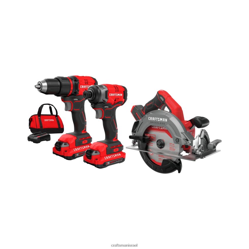 CRAFTSMAN כלי עבודה חשמליים v20 8 כלים 20 וולט מקסימום ערכת כלי עבודה משולבים עם מארז רך ו-v20 20 וולט מקסימום 4 אמפר-שעה סוללת כלי חשמלי ליתיום 664RTT54